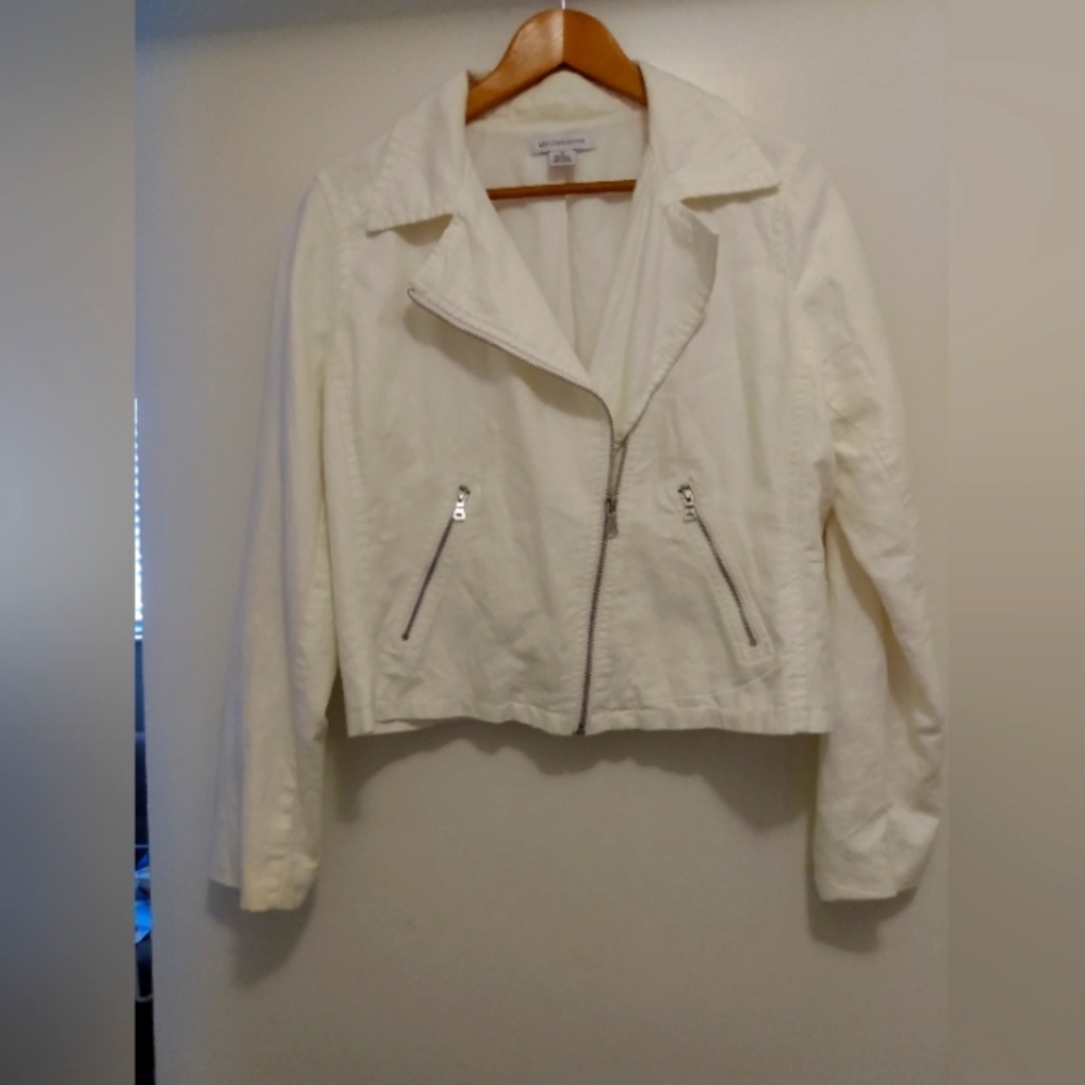 Women's White Jacket Liz Claiborne Medium Linen/Cotton Blend Zippers